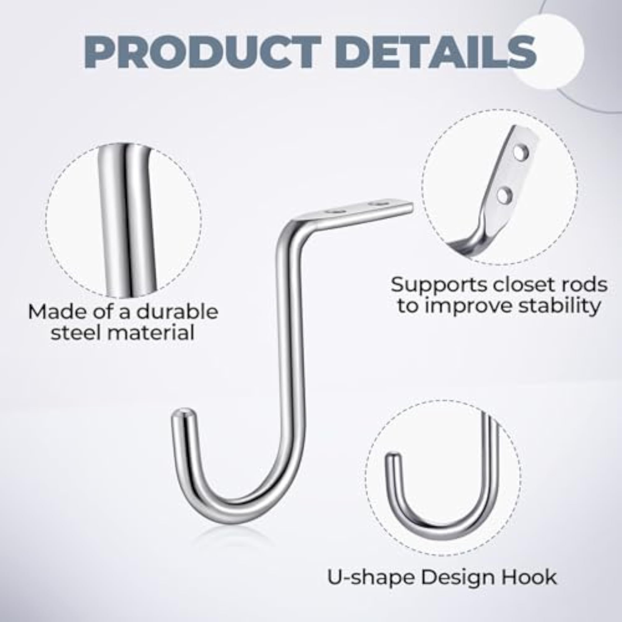 4 Pcs Closet Rod Center Support Wall Mount Brackets